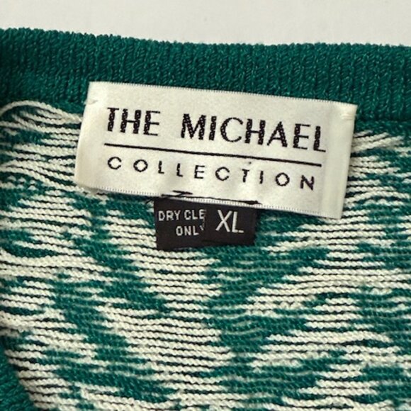 The Michael Collection Green & Cream Knit Zip Front Cardigan Sweater Size XL - Picture 4 of 5